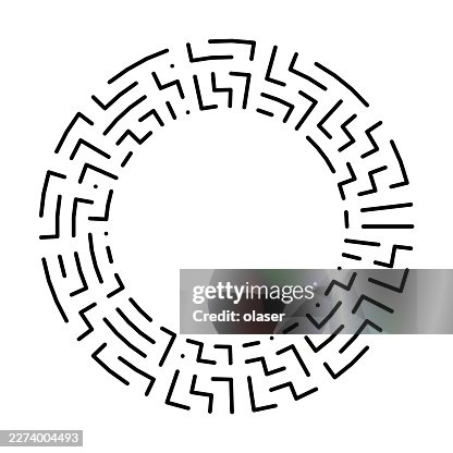 Black segmented ring made of short angular line fragments arranged in a circular pattern on a white background, leaving a large empty center and a clean minimalist look. Black segmented ring made of short angular line fragments arranged in a circular pattern on a white background, leaving a large empty center and a clean minimalist look.