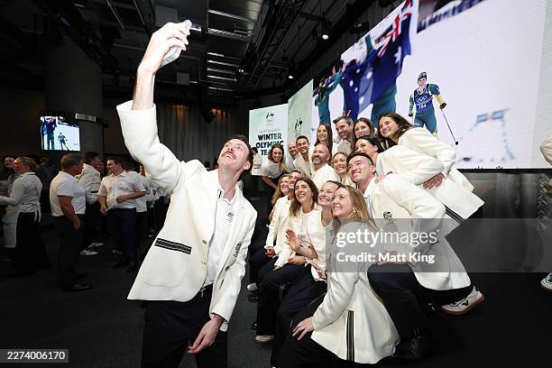 Athletes take a selfie during the AOC President's Australian Winter Olympic Team Official Welcome Home Event at Illumina on May 01, 2026 in Sydney,...