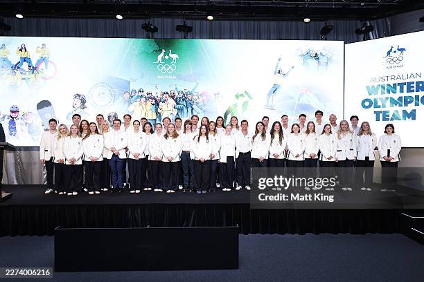 Australian Winter Olympic Team athletes pose for a photo during the AOC President's Australian Winter Olympic Team Official Welcome Home Event at...