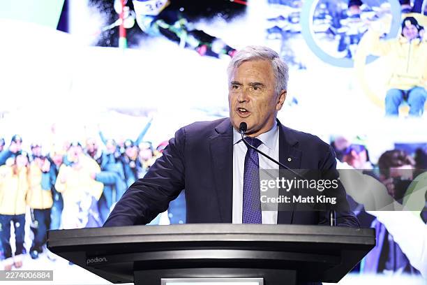 President Ian Chesterman speaks during the AOC President's Australian Winter Olympic Team Official Welcome Home Event at Illumina on May 01, 2026 in...