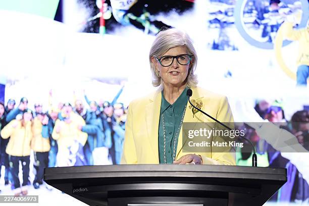 Governor-General of the Commonwealth of Australia, Sam Mostyn speaks during the AOC President's Australian Winter Olympic Team Official Welcome Home...