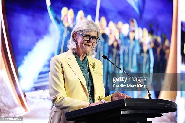 Governor-General of the Commonwealth of Australia, Sam Mostyn speaksduring the AOC President's Australian Winter Olympic Team Official Welcome Home...