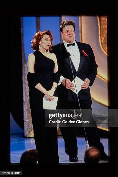 Kate Nelligan and John Goodman at the 49th Annual Golden Globe Awards at the Beverly Hilton Hotel on January 18, 1992 in Beverly Hills, California.