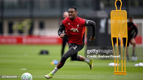 Ryan Gravenberch of Liverpool during a training session at AXA Training Centre on May 01, 2026 in Kirkby, England.