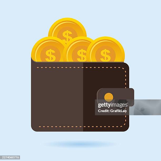 coin american dollar wallet icon for global finance applications and investment projects - leather background stock illustrations