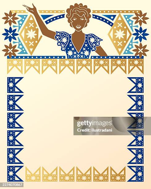 festa junina blank social media post template with cute girl on light background - mexican dancer stock illustrations