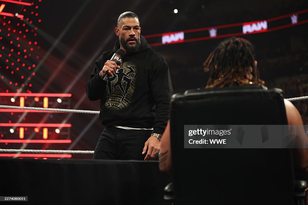 Jacob Monday Roman Reigns addresses Jacob Fatu during Monday Night RAW at the CHI ...
