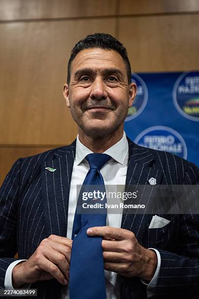 Roberto Vannacci during an electoral rally of the Futuro Nazionale party at Gran Hotel Salerno on May 02, 2026 in Salerno, Italy. Former General...