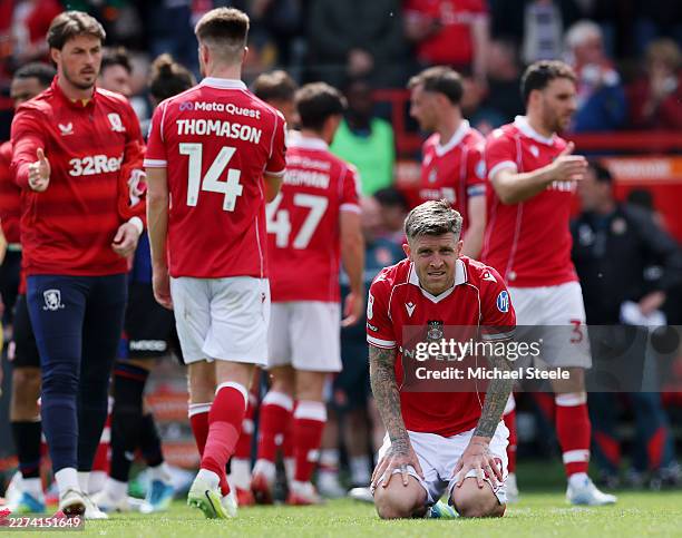 Josh Windass of Wrexham looks dejected following the Sky Bet Championship match between Wrexham AFC and Middlesbrough at Racecourse Ground on May 02,...