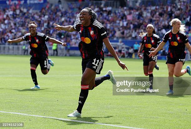 Kadidiatou Diani of OL Lyonnes celebrates scoring her team's second goal during the UEFA Women's Champions League 2025/26 Semi-Final Second Leg match...