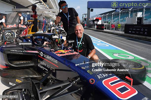 Hristo Stoichkov with Nikola Tsolov of Bulgaria and Campos Racing in the Pitlane during the Round 2 Miami Sprint race of the Formula 2 Championship...