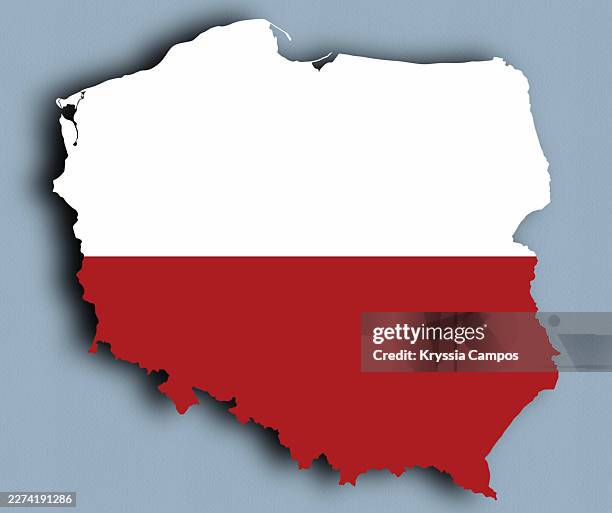 simplified map of poland filled with the colors of its national flag - frontera internacional fotografías e imágenes de stock
