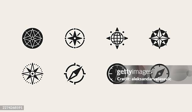 compass icons - navigational compass stock illustrations