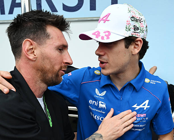 Lionel Messi with Franco Colapinto of Argentina and Alpine F1 prior to the F1 Grand Prix of Miami at Miami International Autodrome on May 03, 2026 in...