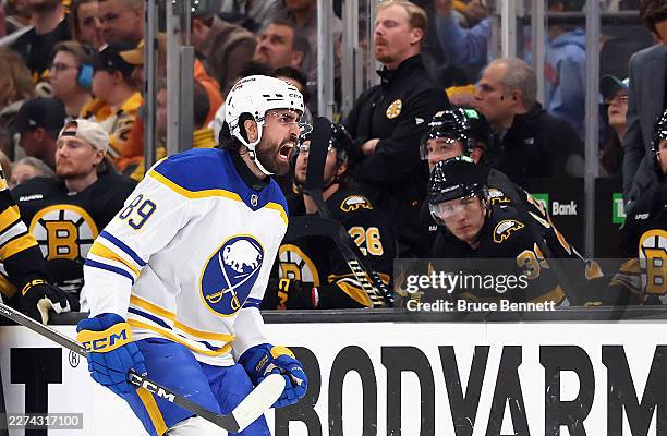 Alex Tuch of the Buffalo Sabres celebrates his goal against the Boston Bruins in Game Six of the First Round of the 2026 Stanley Cup Playoffs at TD...