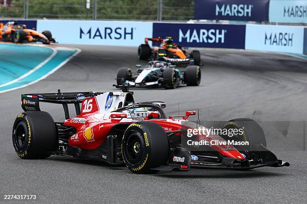 Charles Leclerc of Monaco driving the Scuderia Ferrari SF-26 leads Andrea Kimi Antonelli of Italy driving the Mercedes AMG Petronas F1 Team W17 on...