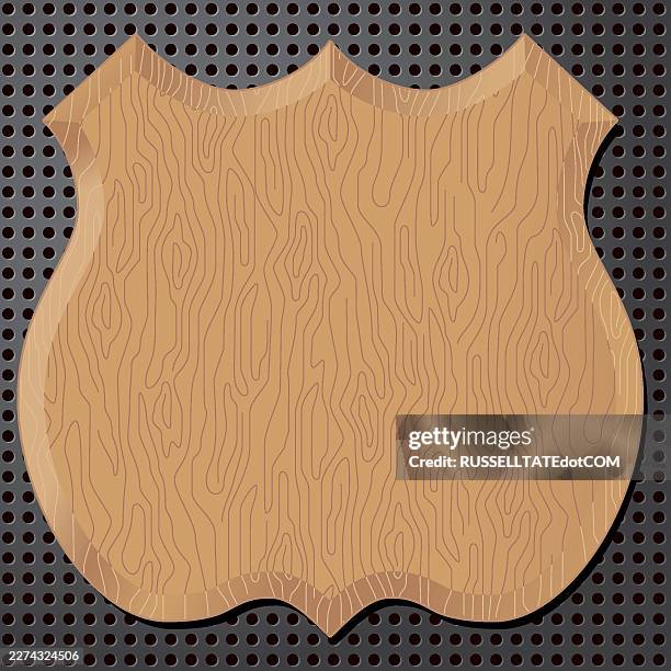 blank wooden shield shape with natural grain texture - carving stock illustrations