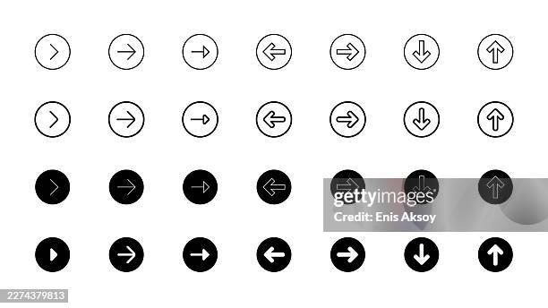 circular arrow icon set: line & solid navigation buttons - carousel stock illustrations