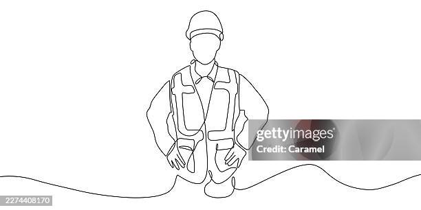 continuous line illustration of engineer or construction worker - construction engineering stock illustrations