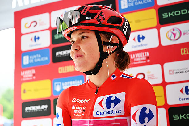 Noemi Ruegg of Switzerland and Team EF Education-Oatly - Red Leader Jersey prior to the 12th La Vuelta Femenina 2026, Stage 2 a 109.8km stage from...