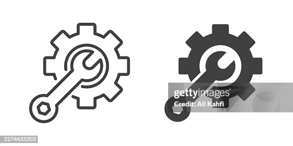 Settings tools thin line and glyph solid icon. Editable stroke and perfect pixel isolated on transparent background. Settings tools thin line and glyph solid icon. Editable stroke and perfect pixel isolated on transparent background.