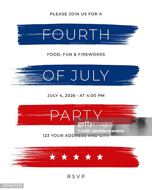 fourth of july party invitation template. - postcard texture stock illustrations
