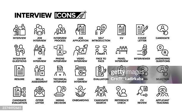 stockillustraties, clipart, cartoons en iconen met interview line icon set. group of object. - sollicitatiegesprek