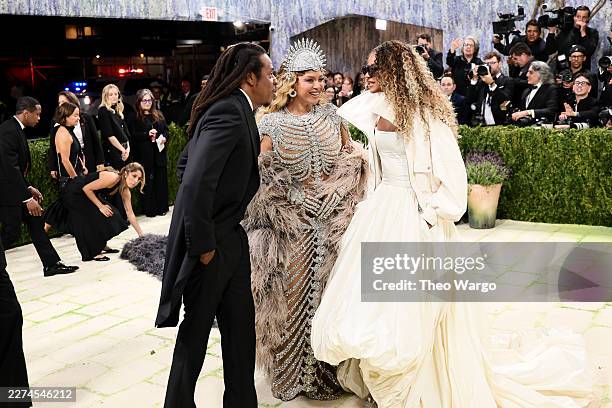 Jay-Z, Beyoncé and Blue Ivy Carter attend the 2026 Met Gala celebrating "Costume Art" at the Metropolitan Museum of Art on May 04, 2026 in New York...