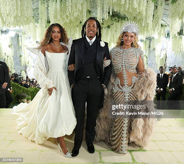 Blue Ivy Carter, Jay-Z, and Beyoncé attend the 2026 Met Gala celebrating "Costume Art" at the Metropolitan Museum of Art on May 04, 2026 in New York...