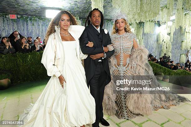 Blue Ivy Carter, Jay-Z, and Beyoncé attend the 2026 Met Gala celebrating "Costume Art" at the Metropolitan Museum of Art on May 04, 2026 in New York...