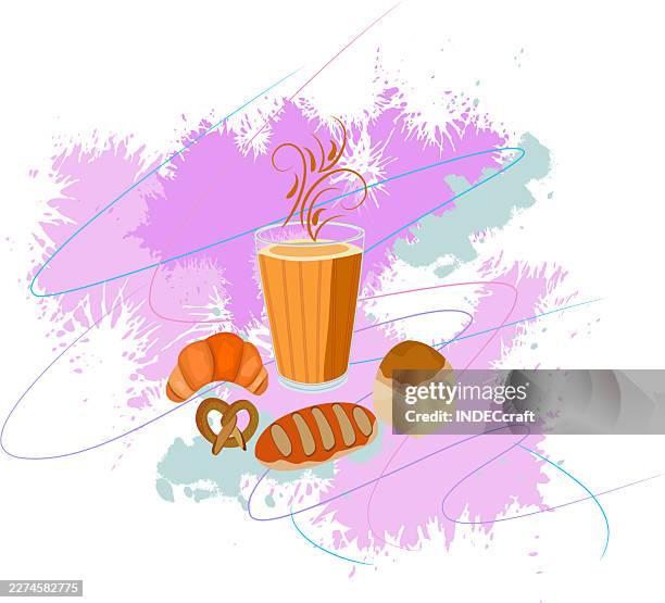 indian chai or tea glass chai with bread - nutmeg stock illustrations