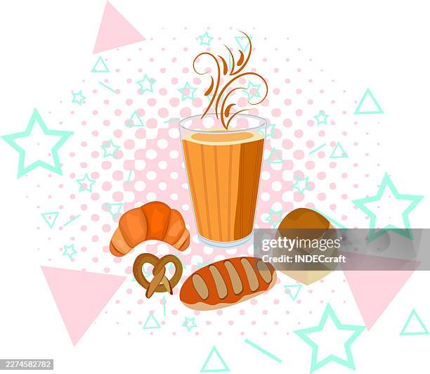 chai with bread indian chai or tea glass - nutmeg stock illustrations