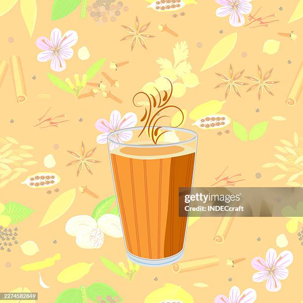 masala chai indian chai or tea glass - nutmeg stock illustrations