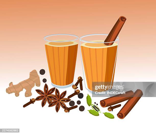 masala chai indian chai or tea glass - nutmeg stock illustrations