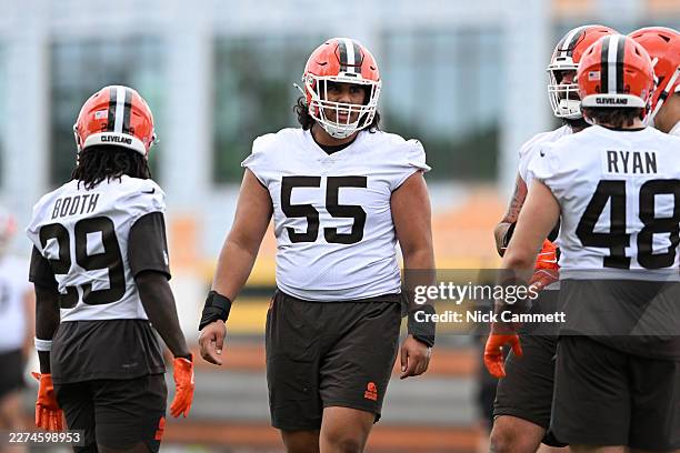 Cleveland Rookie Bron Spencer Fano of the Cleveland Browns looks on during a rookie... News ...