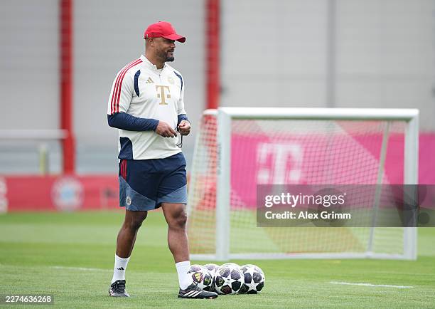 Vincent Kompany, Head Coach of FC Bayern Munich, looks on during the training session one day ahead of the UEFA Champions League 2025/26 Semi Final...