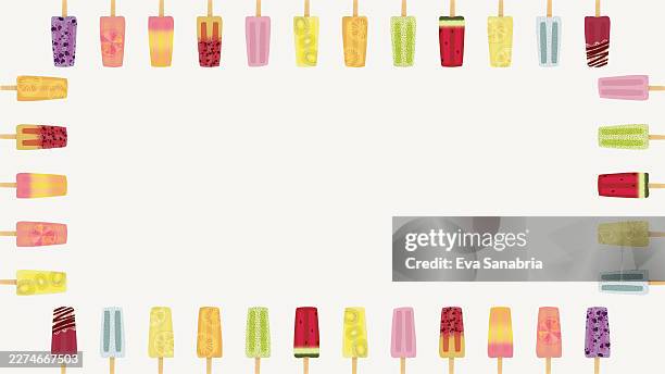 frame of assorted flavored ice pops with fruit - mint background stock illustrations