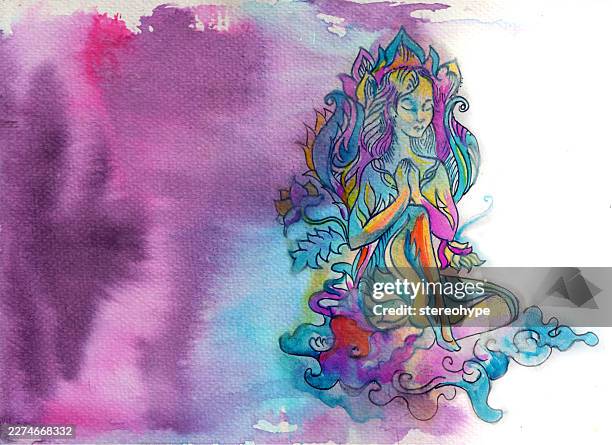 gentle buddha girl - storm clouds sun stock illustrations