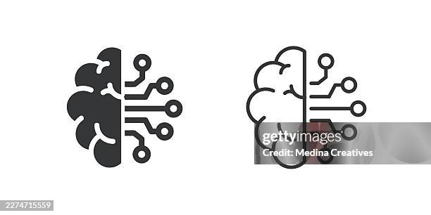 digital brain icons. glyph solid and line series icon. - secure content management stock illustrations