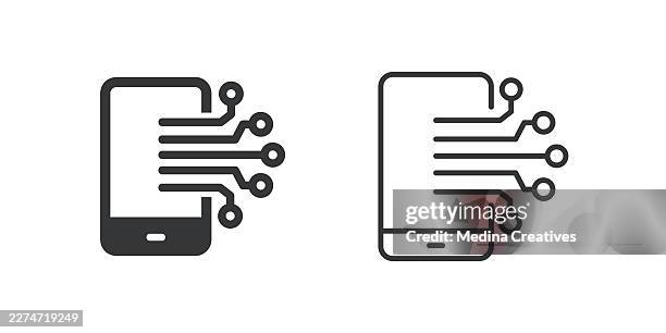 smartphone circuit icons. glyph solid and line series icon. - technology chipset stock illustrations