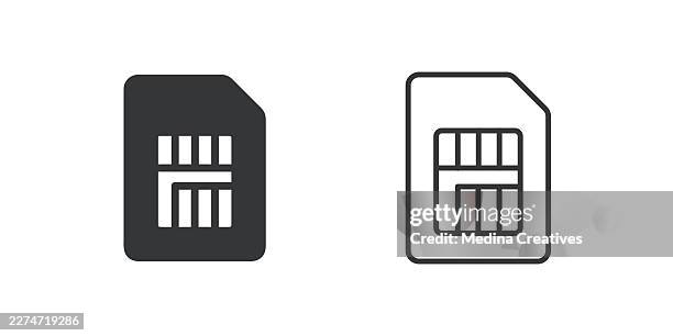 sim card icons. glyph solid and line series icon. - quantum computing chip stock illustrations