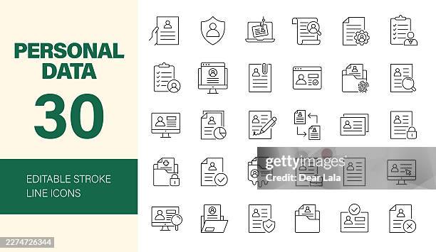 personal data icon set. editable line icons. vector illustration. - personal data stock illustrations