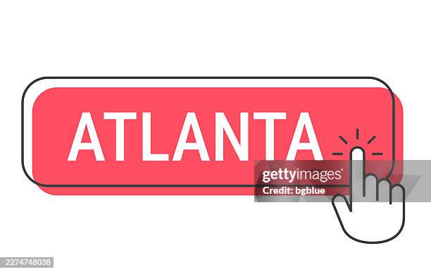 atlanta - click button with hand cursor on white background - pointer finger on white stock illustrations