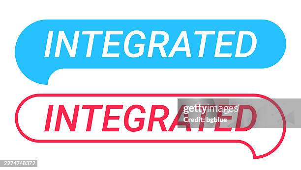 integrated - blue and red speech bubble on white background - circuit box stock illustrations