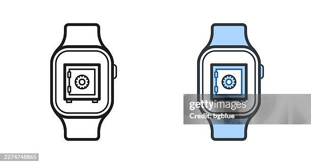 smartwatch with safe box. icons for design - editable stroke icon - luxury watch stock illustrations