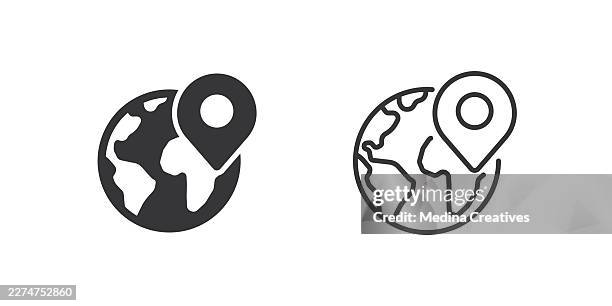 global location icons. glyph solid and line series icon. - internet coverage map stock illustrations