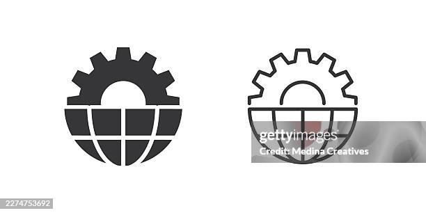 global settings icons. glyph solid and line series icon. - developing world technology stock illustrations