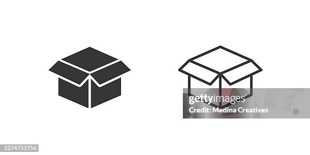 small open box icons. glyph solid and line series icon. - gift returns stock illustrations