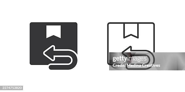 return package icons. glyph solid and line series icon. - gift returns stock illustrations