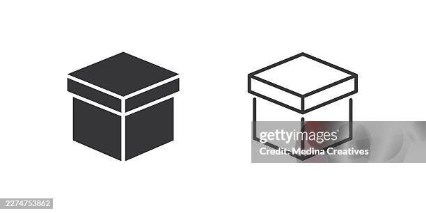 package with lid icons. glyph solid and line series icon. - gift returns stock illustrations
